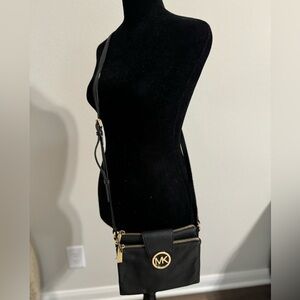 Michael Kors Crossbody Black Fulton Shoulder Bag Organizer Purse Double Zip Snap